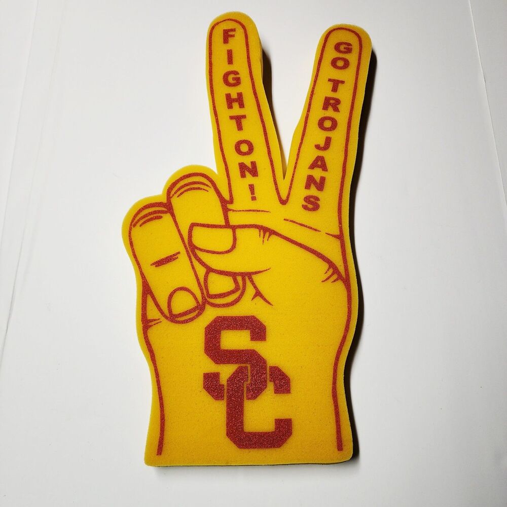 USC Trojans Fight On 22" Giant Foam Hand Fan Finger Yellow V for Victory NWOT